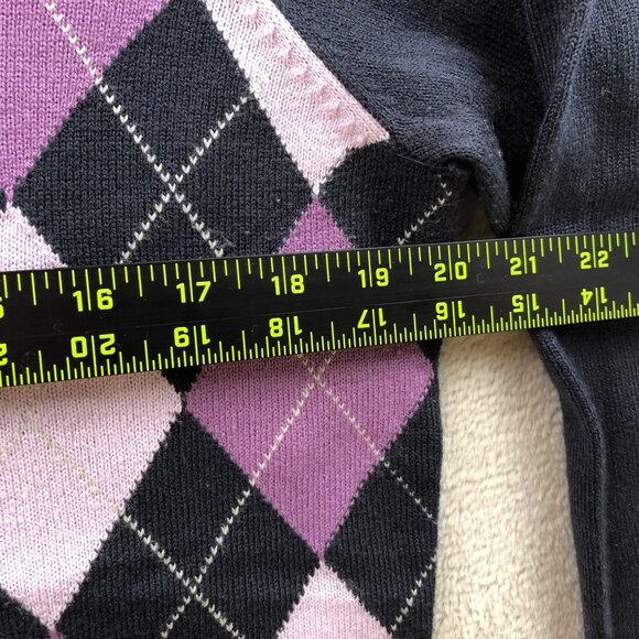 Croft & Barrow Womens Cardigan Sweater Medium Argyle Pattern Crew Neck Casual - Picture 5 of 8